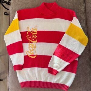 Vintage Knit Waves COCA COLA Embroidered Logo Bold Retro Mockneck Sweater